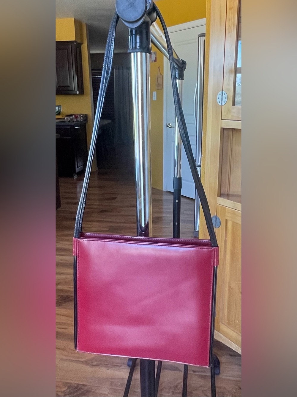 Puro Cuero Red Leather Bag with Black Strap